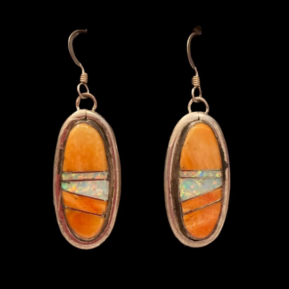 Native American Spiny Oyster/Opal Inlay Earrings ~ New - Picture 2 of 10